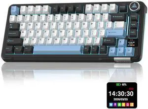 Black Gaming Keyboard 75% Wireless Mechanical with Screen and Knob, RGB Backlit Hot Swappable Gasket Pre-lubed PBT Keycaps for PC/Mac/Win Black Gaming Keyboard 75% Wireless Mechanical with Screen and Knob, RGB Backlit Hot Swappable Gasket Pre-lubed PBT Keycaps for PC/Mac/Win