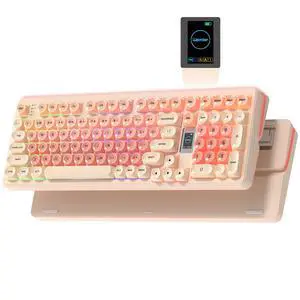 Foundation Mechanical Keyboard,98% Pink Creamy Keyboard Gaming Keyboard,3 Mode with Multimedia Screen,RGB Backlit,Jelly MOA Profile keycaps for Win/Mac,Pink Foundation Mechanical Keyboard,98% Pink Creamy Keyboard Gaming Keyboard,3 Mode with Multimedia Screen,RGB Backlit,Jelly MOA Profile keycaps for Win/Mac,Pink