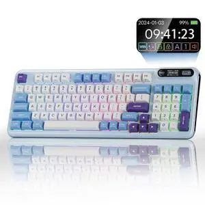 Wireless Mechanical Keyboard, Smart Display & Knob, BT5.0/2.4GHz/USB-C, Hot Swappable Custom Keyboard, Pre-lubed Linear Switches, Gasket Mount, RGB Creamy Gaming Keyboard Wireless Mechanical Keyboard, Smart Display & Knob, BT5.0/2.4GHz/USB-C, Hot Swappable Custom Keyboard, Pre-lubed Linear Switches, Gasket Mount, RGB Creamy Gaming Keyboard