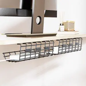 Under Desk Cable Management Tray, Large Metal Cord Organizer, Office & Home Cord Wire Management Under Desk Shelf, Easy Install Pre-drilled Cable Organizer, Black Under Desk Cable Management Tray, Large Metal Cord Organizer, Office & Home Cord Wire Management Under Desk Shelf, Easy Install Pre-drilled Cable Organizer, Black