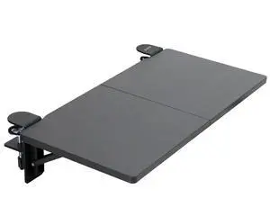 Clamp-on 24 x 12 inch (14 Including Clamps) Desk Extender, Wrist Support, Foldable Keyboard Tray, Table Mount for Sit Stand Desks, Black, DESK-EXT24. Clamp-on 24 x 12 inch (14 Including Clamps) Desk Extender, Wrist Support, Foldable Keyboard Tray, Table Mount for Sit Stand Desks, Black, DESK-EXT24.