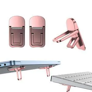 Metal Mini Foldable Laptop Stand, Portable Computer Keyboard Riser with 2 Adjustable Angles, Self-Adhesive Invisible Notebook Stand and Keyboard Lift for Desk (Pink) Metal Mini Foldable Laptop Stand, Portable Computer Keyboard Riser with 2 Adjustable Angles, Self-Adhesive Invisible Notebook Stand and Keyboard Lift for Desk (Pink)