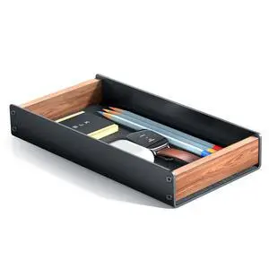 Walnut & Aluminum Desk Drawer Organizer, Valet Tray Catchall for Men Walnut & Aluminum Desk Drawer Organizer, Valet Tray Catchall for Men
