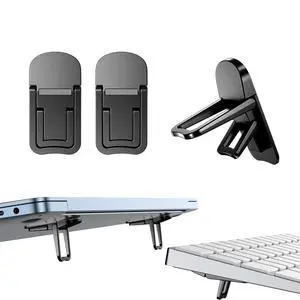 Zinc Alloy Mini Foldable Laptop Stand, Portable Computer Keyboard Riser with 2 Adjustable Angles, Self-Adhesive Invisible Notebook Stand and Keyboard Lift for Desk (Black) Zinc Alloy Mini Foldable Laptop Stand, Portable Computer Keyboard Riser with 2 Adjustable Angles, Self-Adhesive Invisible Notebook Stand and Keyboard Lift for Desk (Black)
