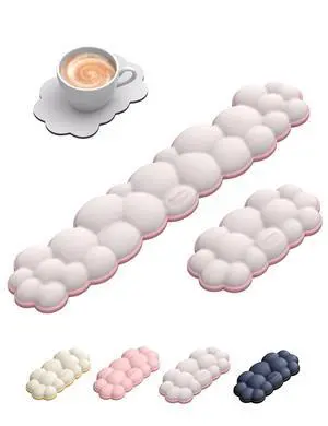 Cloud Keyboard Wrist Rest Set Ergonomic Memory Foam Wrist Pad for Computer, Laptop & Gaming, Non-Slip Cute Desk Accessories for Office(Keyboard Rest + Mouse Rest + Coaster) Cloud Keyboard Wrist Rest Set Ergonomic Memory Foam Wrist Pad for Computer, Laptop & Gaming, Non-Slip Cute Desk Accessories for Office(Keyboard Rest + Mouse Rest + Coaster)