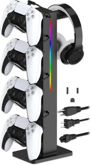 Gaming Headphone Stand with Controller Holder, Desk Organizer with Retractable Charger Cable, 2 AC Outlets & 4 Type-C Charging Ports, PC Gaming Accessories for Headset & Controller (Black) Gaming Headphone Stand with Controller Holder, Desk Organizer with Retractable Charger Cable, 2 AC Outlets & 4 Type-C Charging Ports, PC Gaming Accessories for Headset & Controller (Black)