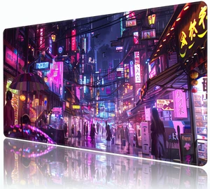 Cyberpunk Mouse Pad,XXL 35.4"x15.7" Big Gaming Mousepad,Japanese Streets Large Extended Mouse Mat,Non-Slip Rubber Base Waterproof with Stitched Edges for Gaming Office Home Cyberpunk Mouse Pad,XXL 35.4"x15.7" Big Gaming Mousepad,Japanese Streets Large Extended Mouse Mat,Non-Slip Rubber Base Waterproof with Stitched Edges for Gaming Office Home