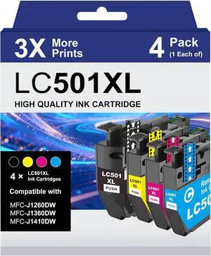 GoToners LC501XL Compatible Ink Cartridges Replacement for Brother LC501 XL LC501XL Combo Pack Work with MFC-J1360DW MFC-J1410DW MFC-J1260DW Printer (Black Cyan Magenta Yellow, 4 Pack) GoToners LC501XL Compatible Ink Cartridges Replacement for Brother LC501 XL LC501XL Combo Pack Work with MFC-J1360DW MFC-J1410DW MFC-J1260DW Printer (Black Cyan Magenta Yellow, 4 Pack)