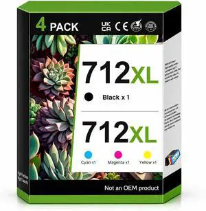 GoToners 712XL Ink Cartridges High Yield Compatible Replacement for HP 712 Ink Cartridges Combo Pack Work for HP DesignJet T210 T230 T630 T650 Printers (4 Pack, 80-ml Black + 29-ml Color) GoToners 712XL Ink Cartridges High Yield Compatible Replacement for HP 712 Ink Cartridges Combo Pack Work for HP DesignJet T210 T230 T630 T650 Printers (4 Pack, 80-ml Black + 29-ml Color)
