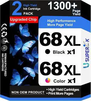 68XL Ink Cartridges Black/Color Combo Pack for HP Envy 6555e 6155e Ink 68XL Ink Cartridges Black/Color Combo Pack for HP Envy 6555e 6155e Ink