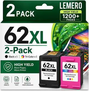 Remanufactured 62XL Ink Cartridges Black and Color Replacement for HP 62XL Remanufactured 62XL Ink Cartridges Black and Color Replacement for HP 62XL