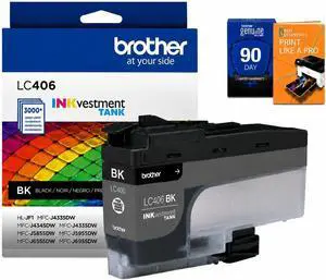 Brother Genuine LC406BK Black Standard Yield Ink Cartridge Bundle with Deco Essentials Printer eBook, for MFC-J4335DW, MFC-J4345DW XL, MFC-J4535DW, MFC-J5855DW, MFC-J6555DW Brother Genuine LC406BK Black Standard Yield Ink Cartridge Bundle with Deco Essentials Printer eBook, for MFC-J4335DW, MFC-J4345DW XL, MFC-J4535DW, MFC-J5855DW, MFC-J6555DW