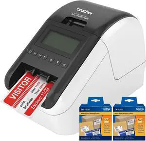 Brother QL-820NWB Label Printer, Wireless WiFi Bluetooth Ethernet, Direct Thermal Printing, Auto Cutter, PC Mac iOS Android Compatible, Includes 2 x DK-1202 Shipping Address Labels, for Small Business Brother QL-820NWB Label Printer, Wireless WiFi Bluetooth Ethernet, Direct Thermal Printing, Auto Cutter, PC Mac iOS Android Compatible, Includes 2 x DK-1202 Shipping Address Labels, for Small Business