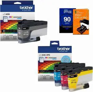 Brother Genuine LC406BK Black & LC4063PK Color 3-Pack (CMY) Ink Cartridges for MFC-J4335DW, MFC-J4345DW XL, MFC-J4535DW, MFC-J5855DW, MFC-J5955DW, Bundle with Deco Essentials Printer eBook Brother Genuine LC406BK Black & LC4063PK Color 3-Pack (CMY) Ink Cartridges for MFC-J4335DW, MFC-J4345DW XL, MFC-J4535DW, MFC-J5855DW, MFC-J5955DW, Bundle with Deco Essentials Printer eBook