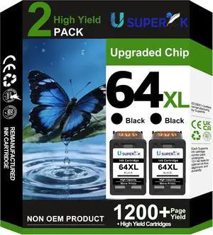 64XL Black Ink Cartridge Replacement for HP 64XL Black Ink Cartridge Printer Ink 64 Fit for Envy Photo 7855 7858 7155 7800 6255 Inspire 7900e 7955e 7255e 7950e 7958e 7200e Tango (2 Pack Black) 64XL Black Ink Cartridge Replacement for HP 64XL Black Ink Cartridge Printer Ink 64 Fit for Envy Photo 7855 7858 7155 7800 6255 Inspire 7900e 7955e 7255e 7950e 7958e 7200e Tango (2 Pack Black)