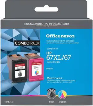 Office Depot® Remanufactured Black/Standard High-Yield Tri-Color Ink Cartridge Replacement for HP 67XL/67, OD67XL67CP Office Depot® Remanufactured Black/Standard High-Yield Tri-Color Ink Cartridge Replacement for HP 67XL/67, OD67XL67CP