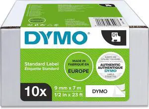 DYMO Authentic D1 Labels, 9mm x 7m Roll, Black Print on White, Self-Adhesive Labels for LabelManager Label Printers, 10 Count DYMO Authentic D1 Labels, 9mm x 7m Roll, Black Print on White, Self-Adhesive Labels for LabelManager Label Printers, 10 Count