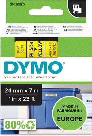 DYMO D1 Labels, 24mm x 7m Roll, Black Print on Yellow, Self-Adhesive Labels for LabelManager Label Printers, Authentic DYMO D1 Labels, 24mm x 7m Roll, Black Print on Yellow, Self-Adhesive Labels for LabelManager Label Printers, Authentic