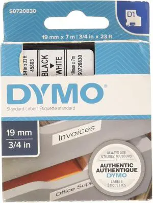 Dymo Standard Tape 2000/5500, 19 mm x 7 m, S0720830 - Black on White(lot of 5) Dymo Standard Tape 2000/5500, 19 mm x 7 m, S0720830 - Black on White(lot of 5)