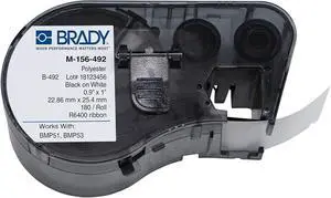 Brady M-156-492 Polyester B-492 Black on White Label Maker Cartridge, 1" Width x 57/64" Height, for BMP51/BMP53 Printers Brady M-156-492 Polyester B-492 Black on White Label Maker Cartridge, 1" Width x 57/64" Height, for BMP51/BMP53 Printers