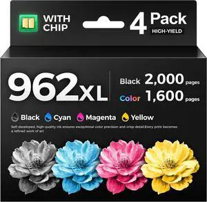 962XL Ink Cartridges Combo 4-Pack High Yield Replacement for HP 962 962XL Ink Compatible with OfficeJet 9012 Pro 9010 9014 9015e 9016 9018 9019 9020 9022 9025 9028e Printers Black Cyan Magenta Yellow 962XL Ink Cartridges Combo 4-Pack High Yield Replacement for HP 962 962XL Ink Compatible with OfficeJet 9012 Pro 9010 9014 9015e 9016 9018 9019 9020 9022 9025 9028e Printers Black Cyan Magenta Yellow