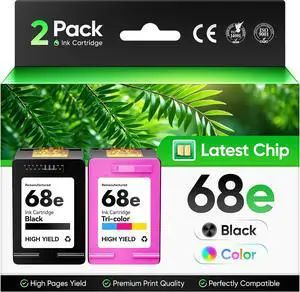 68e 68 Ink Cartridges with chip Black Tri-Color Combo 2-Pack High Yield Replacement for HP Ink 68e 68XL Compatible Work for HP Envy 6155e 6555e 6152e 6552e 6558e 6110e 6500e 6100e 6165e Printer Inkjet 68e 68 Ink Cartridges with chip Black Tri-Color Combo 2-Pack High Yield Replacement for HP Ink 68e 68XL Compatible Work for HP Envy 6155e 6555e 6152e 6552e 6558e 6110e 6500e 6100e 6165e Printer Inkjet
