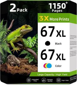 67XL Ink Cartridges Black/Color Combo Pack Replacement for HP Ink 67 HP67 XL HP67XL for 2855e 2800e 2755e 2700 4255e 4200e 6055e 6000 2852e 2827e 2700e 2734e 4155e 6455 6400 6458 6455e Printer 2-Pack 67XL Ink Cartridges Black/Color Combo Pack Replacement for HP Ink 67 HP67 XL HP67XL for 2855e 2800e 2755e 2700 4255e 4200e 6055e 6000 2852e 2827e 2700e 2734e 4155e 6455 6400 6458 6455e Printer 2-Pack