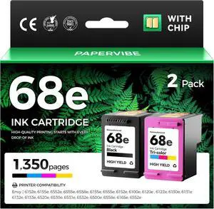 68e 68 Ink Cartridges with chip Black Tri-Color Combo 2-Pack High Yield Replacement for HP Ink 68e 68XL Compatible Work for HP Envy 6155e 6555e 6152e 6552e 6558e 6110e 6500e 6100e 6165e Printer Inkjet 68e 68 Ink Cartridges with chip Black Tri-Color Combo 2-Pack High Yield Replacement for HP Ink 68e 68XL Compatible Work for HP Envy 6155e 6555e 6152e 6552e 6558e 6110e 6500e 6100e 6165e Printer Inkjet