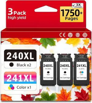 240XL 241XL Combo 3-Pack Ink Cartridges Replacement for Canon 240 241 PG-240 CL-241 PG240 CL241 XL to MG3620 MG3600 MG3520 TS5120 TS5100 MG2120 MG3220 MX472 MX452 MX512 MX532 Printer (2 Black,1 Color) 240XL 241XL Combo 3-Pack Ink Cartridges Replacement for Canon 240 241 PG-240 CL-241 PG240 CL241 XL to MG3620 MG3600 MG3520 TS5120 TS5100 MG2120 MG3220 MX472 MX452 MX512 MX532 Printer (2 Black,1 Color)