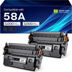58A CF258A Black Toner Cartridge M404n Compatible for HP, 2 Pack, with Chip 58A CF258A Black Toner Cartridge M404n Compatible for HP, 2 Pack, with Chip