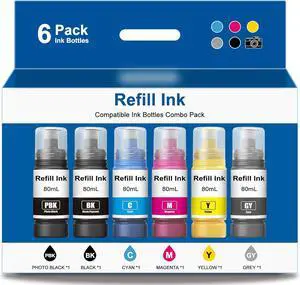 Ink Refill Bottles Replacement for ET-8500 ET-8550 ET8500 ET8550 8500 8550 Printer, Dye Ink (6 Pack) Black, Photo Black, Cyan, Magenta, Yellow, Gray Ink Refill Bottles Replacement for ET-8500 ET-8550 ET8500 ET8550 8500 8550 Printer, Dye Ink (6 Pack) Black, Photo Black, Cyan, Magenta, Yellow, Gray