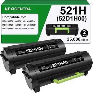 52D1H00 521H Toner Cartridge Compatible for Lexmark MS810 25,000 Pages 2PK 52D1H00 521H Toner Cartridge Compatible for Lexmark MS810 25,000 Pages 2PK