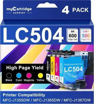myCartridge SUPRINT LC504XL Ink Cartridges Replacement for Brother LC504/LC504XL Compatible with Brother MFC-J1355DW MFC-J1365DW MFC-J1367DW Printer (4 Pack, Black, Cyan, Yellow, Maganta) myCartridge SUPRINT LC504XL Ink Cartridges Replacement for Brother LC504/LC504XL Compatible with Brother MFC-J1355DW MFC-J1365DW MFC-J1367DW Printer (4 Pack, Black, Cyan, Yellow, Maganta)