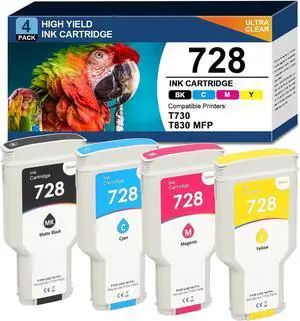 728 Ink Cartridges Compatible with HP DesignJet T830 MFP T730 Large Format Printers for F9J68A F9K17A F9K16A F9K15A, 4-Pack 1x300ml Matte Black,3x130ml Cyan/Magenta/Yellow 728 Ink Cartridges Compatible with HP DesignJet T830 MFP T730 Large Format Printers for F9J68A F9K17A F9K16A F9K15A, 4-Pack 1x300ml Matte Black,3x130ml Cyan/Magenta/Yellow