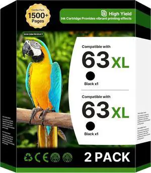 63XL for HP 63 Black Ink Cartridge (2-Pack) for HP Ink 63 XL B7RT5AN 63XL for HP 63 Black Ink Cartridge (2-Pack) for HP Ink 63 XL B7RT5AN