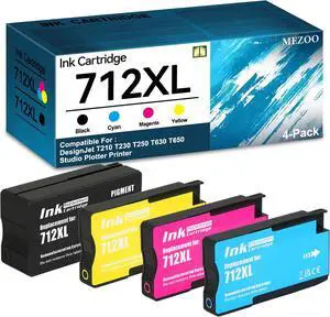 MEZOO 712 712XL Ink Cartridge High Yield Compatible for 712XL 712 Ink Combo Pack Replacement for DesignJet T650 T630 T230 T210 Studio Plotter Printer(4 Pack, 80-ml Black + 29-ml Cyan/Magenta/Yellow) MEZOO 712 712XL Ink Cartridge High Yield Compatible for 712XL 712 Ink Combo Pack Replacement for DesignJet T650 T630 T230 T210 Studio Plotter Printer(4 Pack, 80-ml Black + 29-ml Cyan/Magenta/Yellow)
