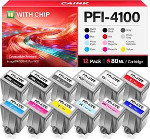 PFI-4100 Pigment Ink Tank Set 12-Pack 80ml High Capacity Replacement for Canon PFI-4100 PFI4100 Ink Cartridges Compatible with Canon ImagePROGRAF PRO-1100 Color Printer Matte Black Cyan Yellow Magenta PFI-4100 Pigment Ink Tank Set 12-Pack 80ml High Capacity Replacement for Canon PFI-4100 PFI4100 Ink Cartridges Compatible with Canon ImagePROGRAF PRO-1100 Color Printer Matte Black Cyan Yellow Magenta