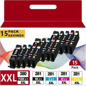 15 Pack PGI-280XXL CLI-281XXL Ink Cartridges Replacement for Canon 280 XXL 281 XXL Fit for Cannon TR8620a TR8620 TR8520 TR8600 TR7520 TS702a TS9520 TS9521C TS6120 TS6220 TS6320 TS8220 TS9120 Printers 15 Pack PGI-280XXL CLI-281XXL Ink Cartridges Replacement for Canon 280 XXL 281 XXL Fit for Cannon TR8620a TR8620 TR8520 TR8600 TR7520 TS702a TS9520 TS9521C TS6120 TS6220 TS6320 TS8220 TS9120 Printers