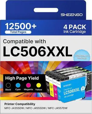 LC506XXL Super High Yield LC506 LC506XL Ink Cartridges Compatible for Brother LC506 Ink Cartridges LC506XXL LC506XL LC 506 XL for Brother MFC-J4555DW Ink Cartridges MFC-J4355DW MFC-J4557DW, 4 Pack LC506XXL Super High Yield LC506 LC506XL Ink Cartridges Compatible for Brother LC506 Ink Cartridges LC506XXL LC506XL LC 506 XL for Brother MFC-J4555DW Ink Cartridges MFC-J4355DW MFC-J4557DW, 4 Pack