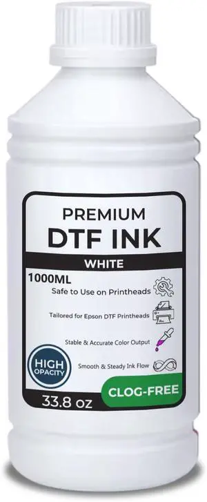 Premium DTF Ink White 1000ML (33.8oz) - Anti-Clog, No Sediment, High Opacity DTF Transfer Ink for ET8550 L1800 i3200 XP600 XP15000 All DTF Printheads, Smooth Flow for Heat Transfer Film Shirt Printing Premium DTF Ink White 1000ML (33.8oz) - Anti-Clog, No Sediment, High Opacity DTF Transfer Ink for ET8550 L1800 i3200 XP600 XP15000 All DTF Printheads, Smooth Flow for Heat Transfer Film Shirt Printing