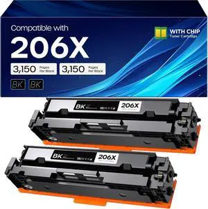 206X Toner Cartridges M283fdw M255dw Replacement for HP 206X, 2 Black 206X Toner Cartridges M283fdw M255dw Replacement for HP 206X, 2 Black