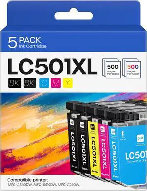 LC501XL LC501 Ink Cartridge 5 Pack Replacement for Brother LC501 XL LC501XL LC501 Ink Cartridge 5 Pack Replacement for Brother LC501 XL