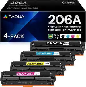Padua 206A Toner Cartridge 4 Pack (with Chip) Compatible W2110A W2111A W2112A W2113A Toner Replacement for HP 206A Color Pro MFP M283fdw M283cdw M282nw M283fdn Pro M255dw M255nw Toner Printer Padua 206A Toner Cartridge 4 Pack (with Chip) Compatible W2110A W2111A W2112A W2113A Toner Replacement for HP 206A Color Pro MFP M283fdw M283cdw M282nw M283fdn Pro M255dw M255nw Toner Printer