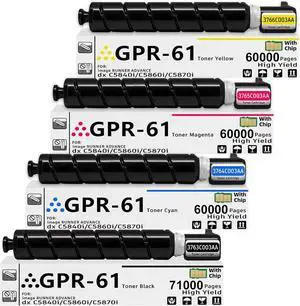 GPR61 GPR-61 Remanufactured Toner Cartridges 4 Pack with Chip Replacement for Canon GPR-61 GPR61 Toner for ImageRUNNER Advance DX C5840i C5850i C5860i C5870i Printer (B/C/M/Y) GPR61 GPR-61 Remanufactured Toner Cartridges 4 Pack with Chip Replacement for Canon GPR-61 GPR61 Toner for ImageRUNNER Advance DX C5840i C5850i C5860i C5870i Printer (B/C/M/Y)