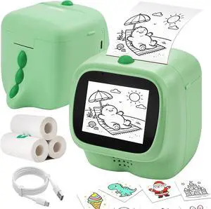 AI Voice Sticker Maker for Kids, Mini Thermal Printer, Green Dino AI Voice Sticker Maker for Kids, Mini Thermal Printer, Green Dino