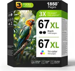 67XL Ink Cartridges 3-Pack Replacement for HP Ink 67 HP67 XL HP67XL Black Color Combo for 2800 2855e 4125e 4100 4200 2755e 6055e 6000 2700e 2742e 2752e 6400 4155e 2700 6455e 2827e 4200e 6458 Printer 67XL Ink Cartridges 3-Pack Replacement for HP Ink 67 HP67 XL HP67XL Black Color Combo for 2800 2855e 4125e 4100 4200 2755e 6055e 6000 2700e 2742e 2752e 6400 4155e 2700 6455e 2827e 4200e 6458 Printer
