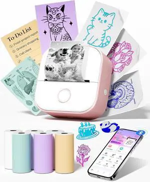 Memoking Sticker Printer T02 Sticker Maker Machine with 6 Rolls Paper Memoking Sticker Printer T02 Sticker Maker Machine with 6 Rolls Paper