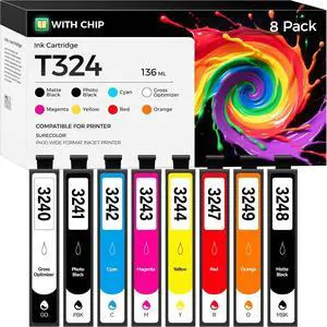 Remanufactured T324 Ink Cartridges 8-Pack Set High Yield Replacement Compatible with T3240 T3241 T3242 T3243 T3244 T3247 T3248 T3249 Ink Works with SureColor SC-P400 P400 Wide Format Inkjet Printer Remanufactured T324 Ink Cartridges 8-Pack Set High Yield Replacement Compatible with T3240 T3241 T3242 T3243 T3244 T3247 T3248 T3249 Ink Works with SureColor SC-P400 P400 Wide Format Inkjet Printer
