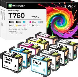 Remanufactured T760 Ink Cartridges 9-Pack High Yield Replacement Compatible with T7601 T7602 T7603 T7604 T7605 T7606 T7607 T7608 T7609 Ink Set Works with SureColor SC-P600 P600 Inkjet Printer Copy Remanufactured T760 Ink Cartridges 9-Pack High Yield Replacement Compatible with T7601 T7602 T7603 T7604 T7605 T7606 T7607 T7608 T7609 Ink Set Works with SureColor SC-P600 P600 Inkjet Printer Copy