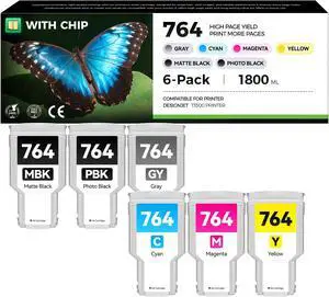 764 Ink Cartridges Set 6-Pack 300ML with Chip High Yield Replacement for HP 764 Ink Cartridge Compatible with HP DesignJet T3500 Large Format Printer (Photo Black/Matte Black/Gray/Cyan/Magenta/Yellow) 764 Ink Cartridges Set 6-Pack 300ML with Chip High Yield Replacement for HP 764 Ink Cartridge Compatible with HP DesignJet T3500 Large Format Printer (Photo Black/Matte Black/Gray/Cyan/Magenta/Yellow)